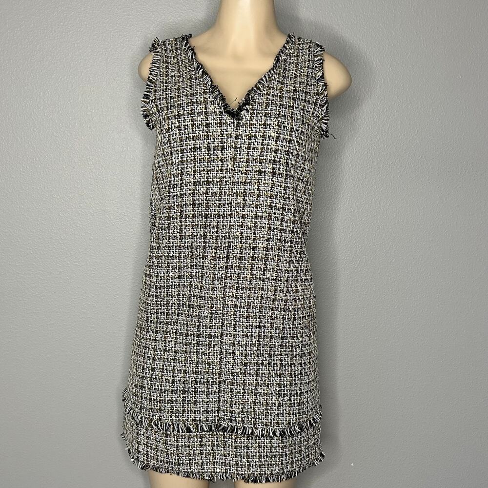 LOFT Petites Metallic Tweed Shift Dress Black White Gold NWT Size 0P